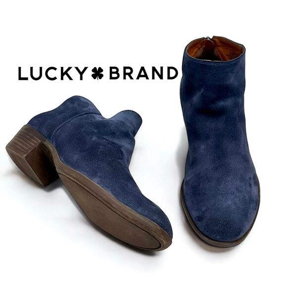 Lucky Brand Bremma Bright Blue Suede Genuine Leather Western Boots Booties 8.5M - Picture 1 of 9